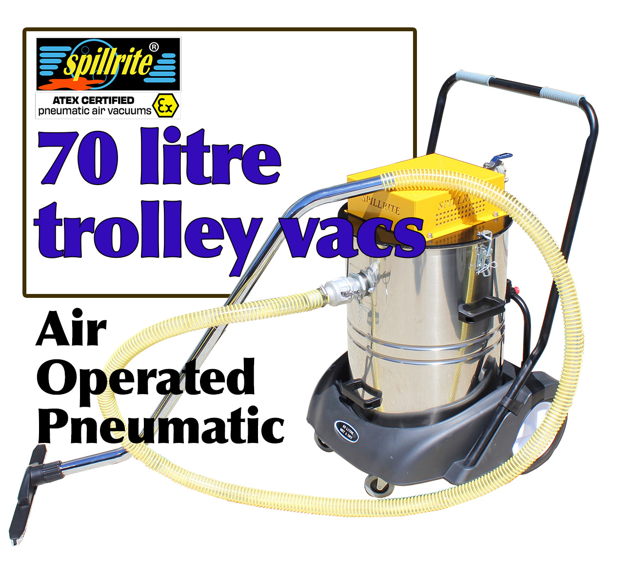 air operated 70 litre trolley vacuums